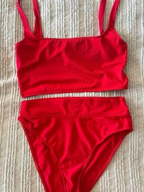 Reformation Red Bikini Set Scoop Top High Cut Bottoms